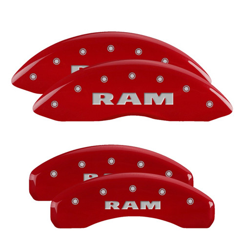 MGP 55005SRAMRD - 4 Caliper Covers Engraved Front & Rear Ram Red Finish Silver Char 2019 Ram 1500