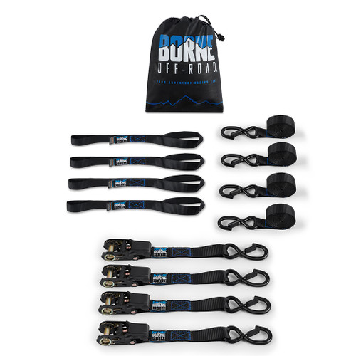 Mishimoto BNRTC-TDMD-4BK - Borne Off-Road Medium-Duty Ratchet Tie-Down Kit (4-pack), Black Mishimoto BNRTC-TDMD-4BK - Borne Off-Road Medium-Duty Ratchet Tie-Down Kit (4-pack), Black