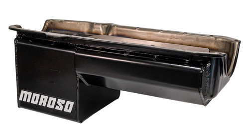 Moroso 21015 - Pre-80 Chevrolet SBC/Dart Little M Power Pouch Wet Sump 7qt 8.25in Steel Oil Pan - Black