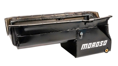 Moroso 21015 - Pre-80 Chevrolet SBC/Dart Little M Power Pouch Wet Sump 7qt 8.25in Steel Oil Pan - Black