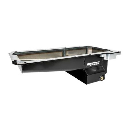 Moroso 20143 - GM LS Swap (w/Rear Sump/Spin-On Filter Adapter) Wet Sump 7qt 6in Angled Steel Oil Pan - Black