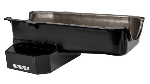 Moroso 21320 - 86-Up Chevrolet Small Block (w/1 Pc Rear Main Seal) Wet Sump 7qt 7.5in Steel Oil Pan - Black