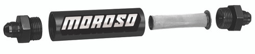 Moroso 65231 - In-Line Fuel Filter - 5-1/8in - 3/8in NPT - 40 Micron SS Filter - Aluminum