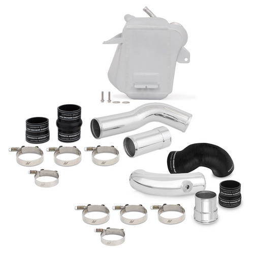 Mishimoto MMINT-F2D-11KSLP - 11-16 Ford 6.7L Powerstroke Air-To-Water Intercooler Kit - Wrinkle Silverw/ Polished Pipes