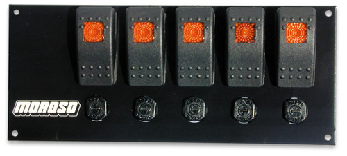 Moroso 74181 - Rocker Switch Panel - Flat Surface Mount - LED - 3-3/8in x 8in - Five On/Off Switches