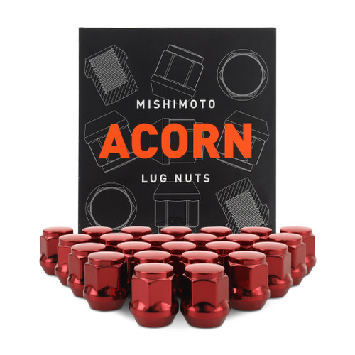 Mishimoto MMLG-AC1215-24RD - Steel Acorn Lug Nuts M12 x 1.5 - 24pc Set - Red