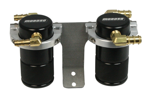 Moroso 85655 - 04-07 Subaru STi (w/Front Mount Intercooler) Air/Oil Separator Catch Can - Billet Alum -Black