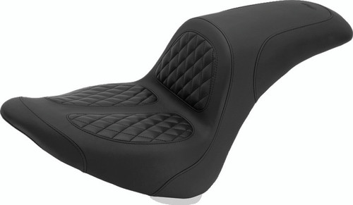 Mustang Motorcycle 76982 - Mustang 06-17 Harley Softail Wide Tire (200mm) Fastback 1PC Seat w/Diamond Stitch - Black