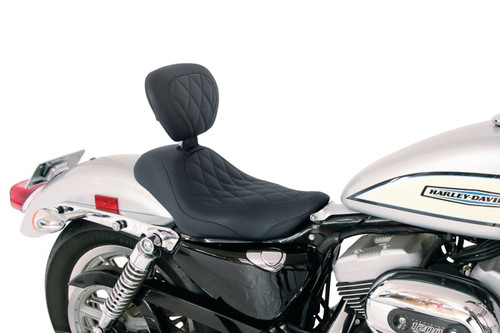 Mustang Motorcycle 79814 - Mustang 04-21 Harley Sportster Wide Tripper Solo Seat w/Driver Backrest Diamond Stitch - Black