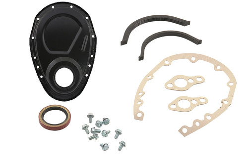 Mr. Gasket 4590BP - Timing Cover Kit - Flat Black - Small Block Chevy