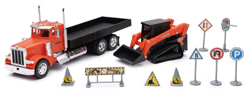 New Ray Toys SS-34023A - Peterbilt 379 Flatbed Truck Roadwork Playset/ Scale - 1:32