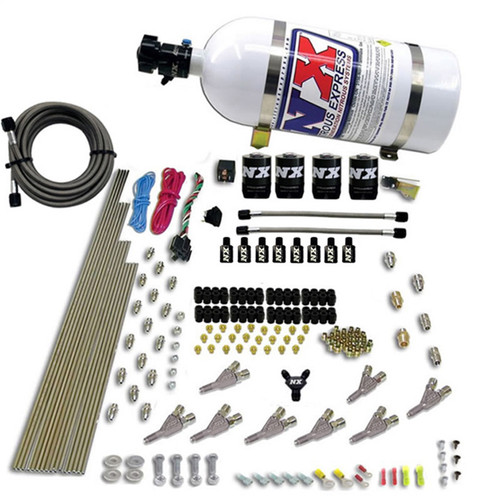 Nitrous Express 80018-10 - STD Nozzle Nitrous Kit (200-500HP) Gas w/Dist Block & 4 Solenoids w/10lb Bottle