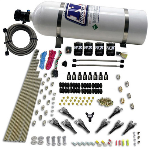 Nitrous Express 90006-15 - 8 Cyl Shark Direct Port 4 Solenoids Nitrous Kit (200-600HP) w/15lb Bottle