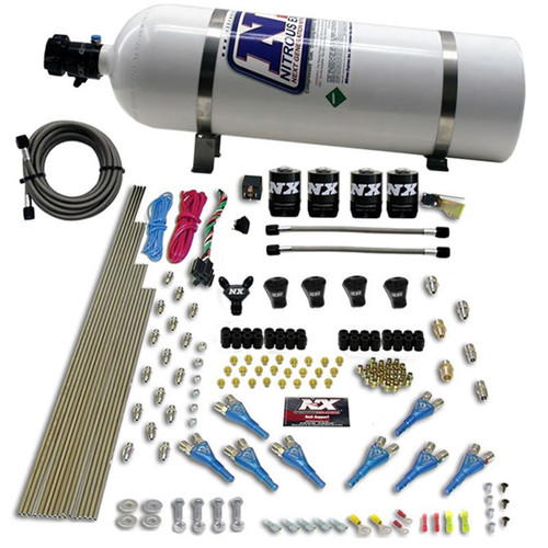 Nitrous Express 92006-15 - Pro-Shk/Gas 4 Solenoids Nitrous Kit (200-600HP) w/15lb Bottle