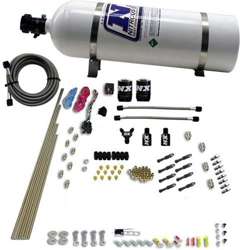 Nitrous Express 93006-15 - 8 Cyl Dry Direct Port 2 Solenoids Nitrous Kit (200-600HP) w/15lb Bottle