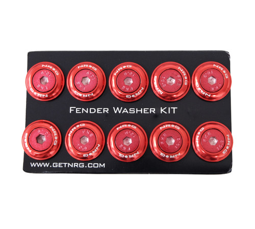 NRG FW-150RD - Fender Washer Kit w/Color Matched M6 Bolt Rivets For Plastic (Red) - Set of 10