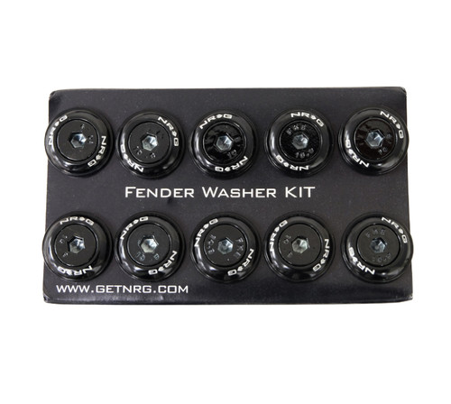 NRG FW-150BK - Fender Washer Kit w/Color Matched M6 Bolt Rivets For Plastic (Black) - Set of 10