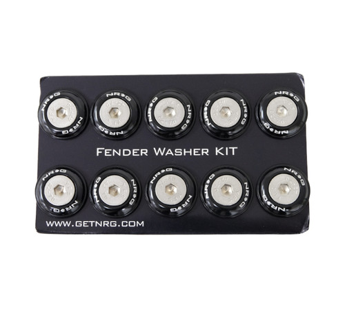 NRG FW-100BK - Fender Washer Kit w/Rivets For Plastic (Black) - Set of 10