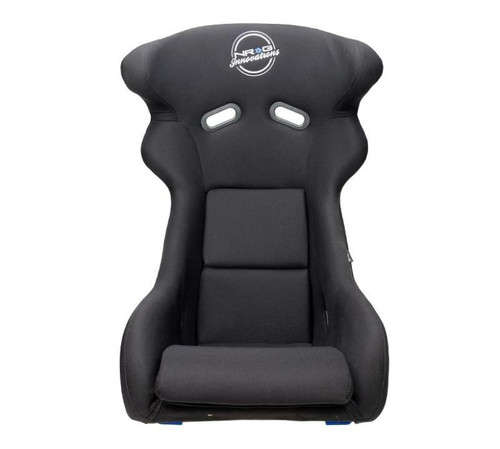 NRG FRP-600WT - FRP Bucket Seat - White Finish with Arrow Embroidery And Blue Side Mount Bracket