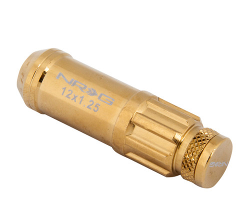 NRG LN-LS710CG-21 - 700 Series M12 X 1.25 Steel Lug Nut w/Dust Cap Cover Set 21 Pc w/Locks & Socket - Chrome Gold