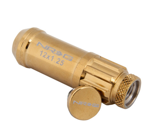 NRG LN-LS710CG-21 - 700 Series M12 X 1.25 Steel Lug Nut w/Dust Cap Cover Set 21 Pc w/Locks & Socket - Chrome Gold