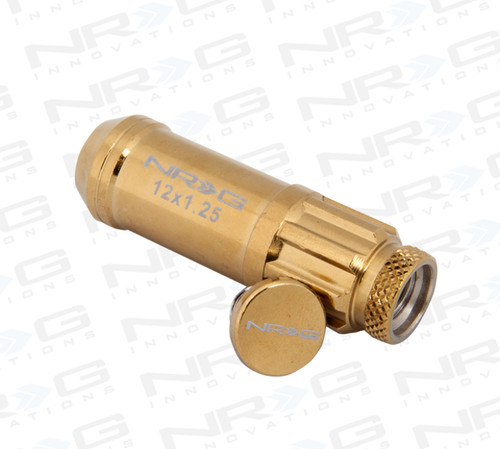 NRG LN-LS710CG-21 - 700 Series M12 X 1.25 Steel Lug Nut w/Dust Cap Cover Set 21 Pc w/Locks & Socket - Chrome Gold