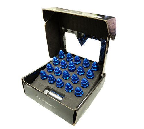 NRG LN-LS500BL-21 - 500 Series M12 X 1.5 Bullet Shape Steel Lug Nut Set - 21 Pc w/Lock Key - Blue