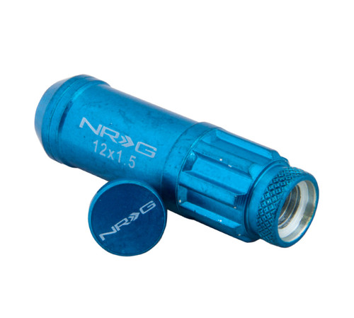 NRG LN-LS700BL-21 - 700 Series M12 X 1.5 Steel Lug Nut w/Dust Cap Cover Set 21 Pc w/Locks & Lock Socket - Blue