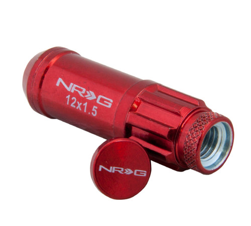 NRG LN-LS700RD-21 - 700 Series M12 X 1.5 Steel Lug Nut w/Dust Cap Cover Set 21 Pc w/Locks & Lock Socket - Red