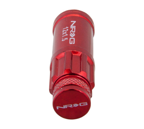 NRG LN-LS700RD-21 - 700 Series M12 X 1.5 Steel Lug Nut w/Dust Cap Cover Set 21 Pc w/Locks & Lock Socket - Red