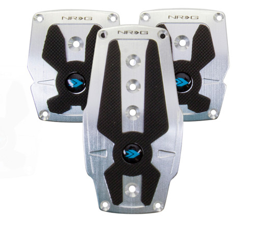 NRG PDL-200SL - Brushed Aluminum Sport Pedal M/T - Silver w/Black Rubber Inserts