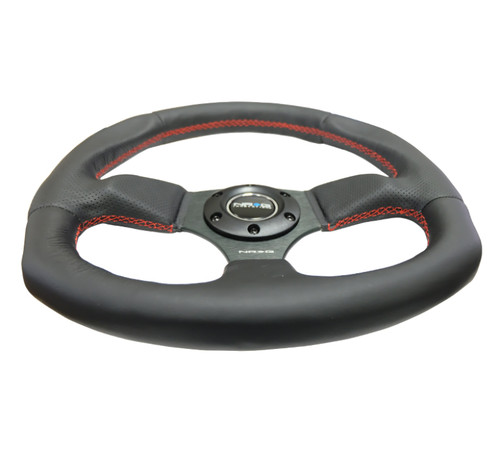NRG RST-009R-RS - Reinforced Steering Wheel (320mm Horizontal / 330mm Vertical) Leather w/Red Stitching