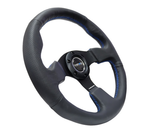 NRG RST-012R-BL - Reinforced Steering Wheel (320mm) Black Leather w/Blue Stitching