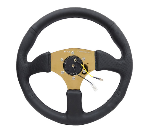 NRG RST-023GD-R - Reinforced Steering Wheel (350mm / 2.5in. Deep) Leather Race Comfort Grip w/4mm Gold Spokes
