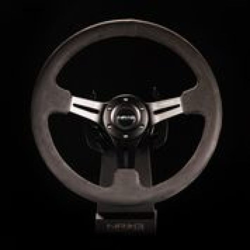 NRG RST-018SA - Reinforced Steering Wheel (350mm / 3in. Deep) Black Leather w/ Alcantara Stitching