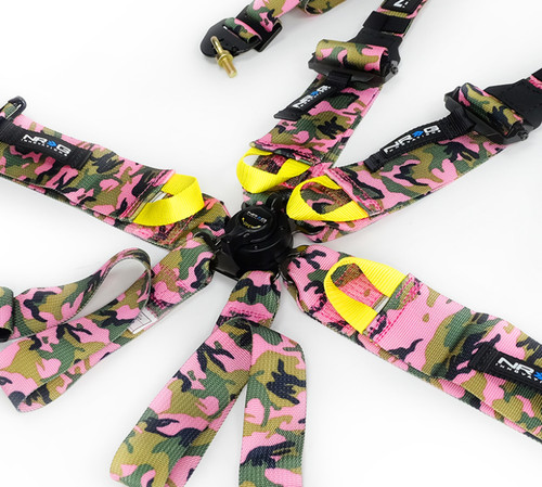 NRG SBH-HRS6PCPKCAMO - FIA 6pt 2in. Shoulder Belt for HANS Device/ Rotary Cam Lock Buckle/ 3in. Waist Belt - Pink Camo