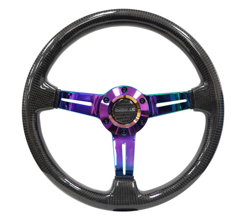 NRG ST-010MC-CF - Carbon Fiber Steering Wheel (350mm / 1.5in. Deep) Neochrome 3-Spoke Design w/Slit Cuts