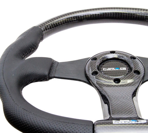 NRG ST-013CFBK - Carbon Fiber Steering Wheel (350mm) Oval Shape Black w/Leather Trim
