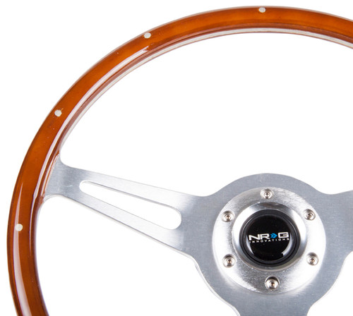 NRG ST-065 - Classic Wood Grain Steering Wheel (365mm) Wood w/Metal Accents & Polished Alum. 3-Spoke Center