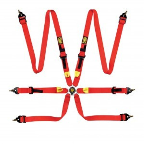 OMP Racing DA0-0208-A01-061 - OMP Safety Harness First 2In Red (Fia 8853-2016) Pull Up - Steel Adj