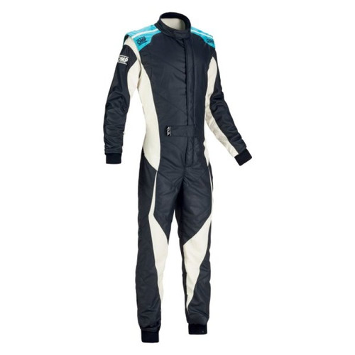 OMP Racing IA0-1859-B01-244-64 - OMP Tecnica Evo Overall My21 Navy/Cyan - Size 64 (Fia 8856-2018)