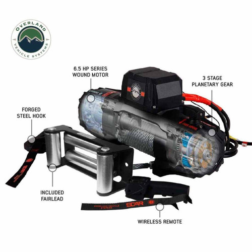 Overland Vehicle Systems 19089901 - SCAR 10 - 10,000 lb. Winch With Steel Cable and Wireless Remote