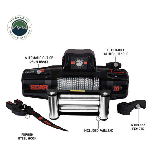 Overland Vehicle Systems 19089901 - SCAR 10 - 10,000 lb. Winch With Steel Cable and Wireless Remote
