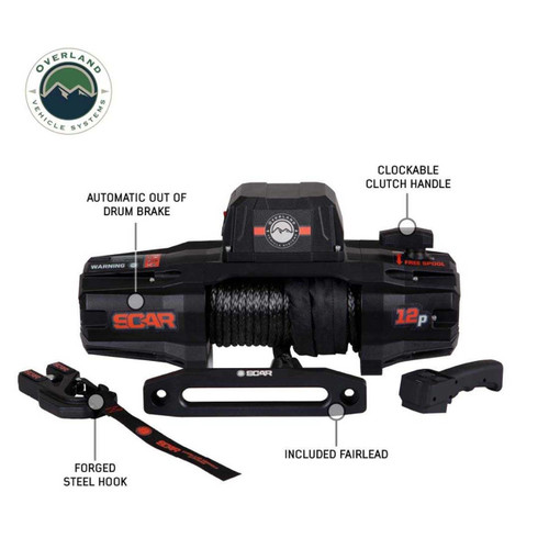 Overland Vehicle Systems 19129901 - SCAR 12P - 12,000 lb. Winch With Synthetic Rope and Wireless Remote