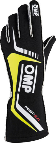 OMP Racing IB0-0767-A01-178-XL - OMP First Evo Gloves Black/Yellow - Size XL (Fia 8856-2018)