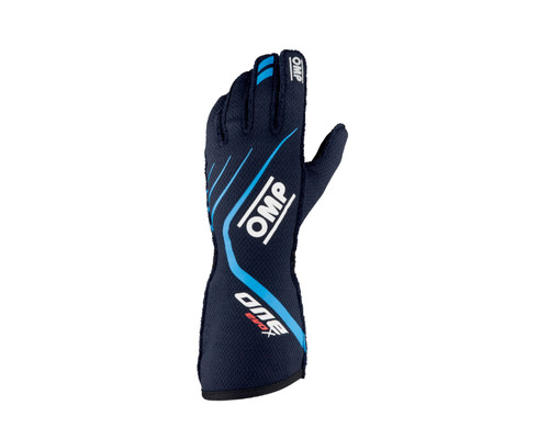 OMP Racing IB0-0771-A01-244-XL - OMP One Evo X Gloves Navy Blue/Cyan - Size XL (Fia 8856-2018)
