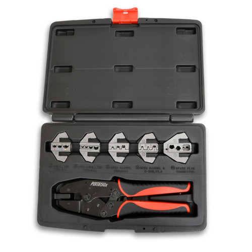 Pertronix T3001 - QUICK CHANGE RATCHET CRIMP KIT. THIS KIT HAS 5 DIES INCLUDED. INSULATED, NON-INSULATED, OPEN BARREL, D-SUB, AND SPARK PLUG WIRE TERMINALS