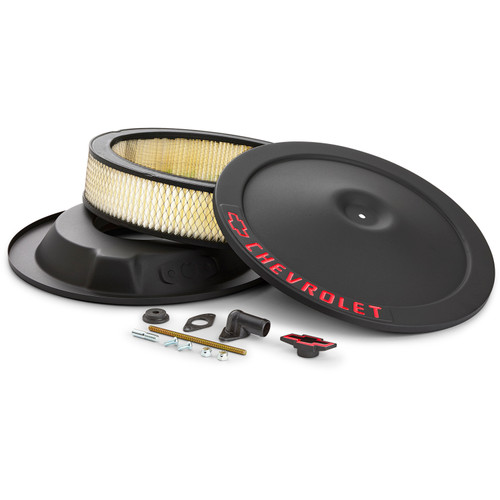 Proform 141-752 - Engine Air Cleaner Kit 14 Inch Diameter Black Crinkle Chevy Lettering W/Bowtie Nut Chevrolet Performance Parts