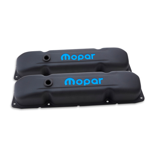 Proform 440-811 - Engine Valve Covers Steel Black Crinkle Mopar Emblem B/RB/Big Block Engines