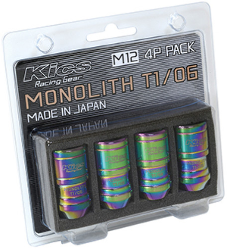 Project Kics WMN03N4P - 12 x 1.25 Neochrome T1/06 Monolith Lug Nuts - 4 Pcs
